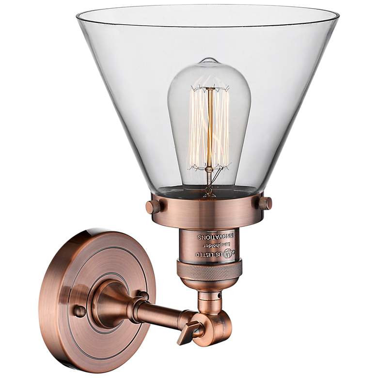 Image 3 Large Cone 10" High Antique Copper Adjustable Wall Sconce more views