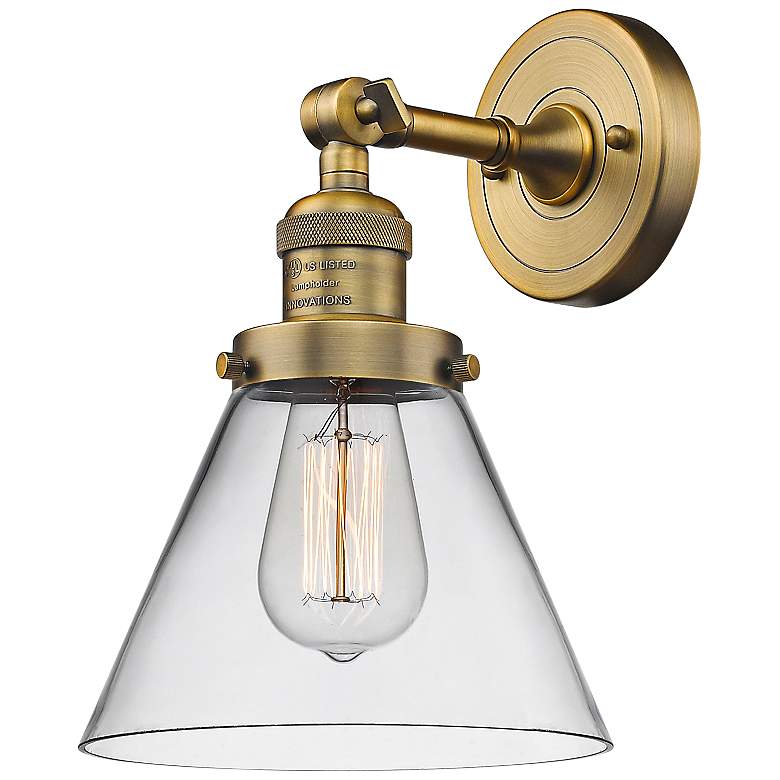 Image 2 Large Cone 10" High Brushed Brass Adjustable Wall Sconce