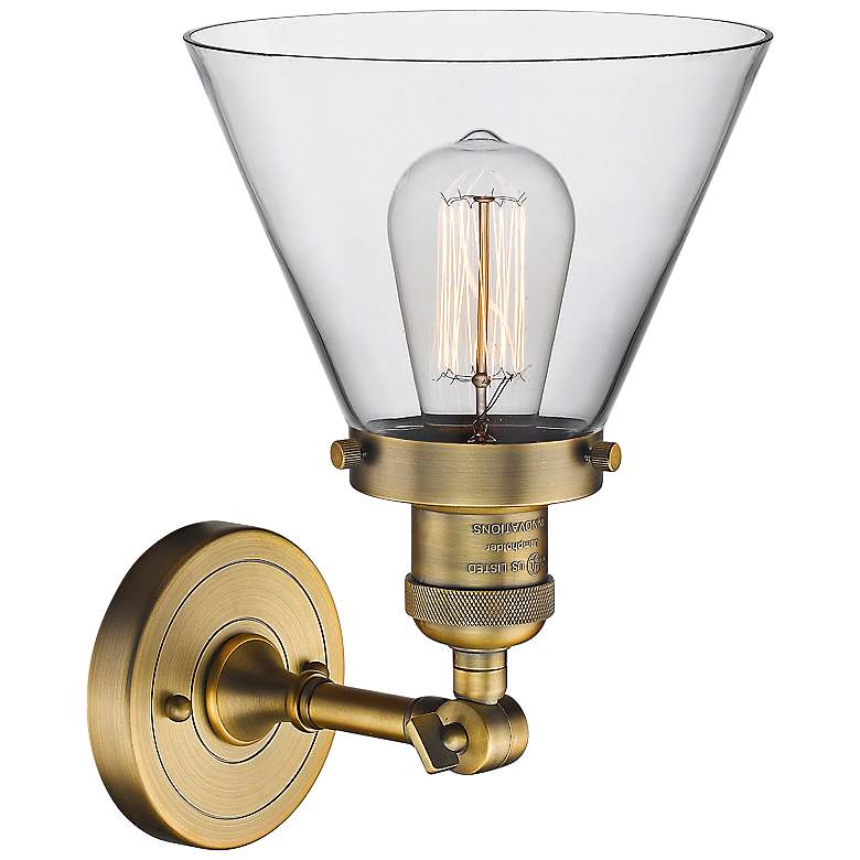 Image 3 Large Cone 10" High Brushed Brass Adjustable Wall Sconce more views