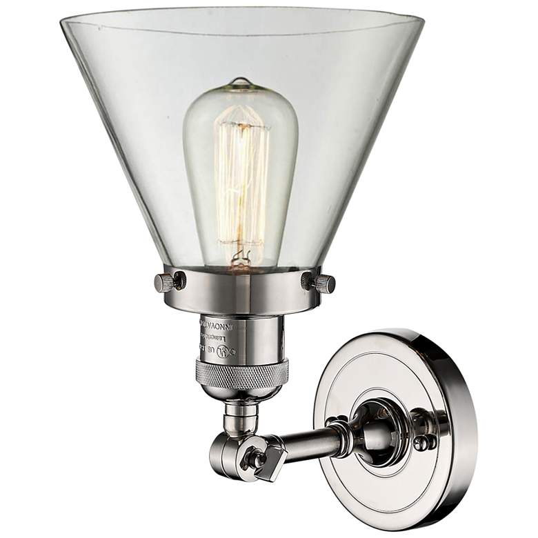 Image 3 Large Cone 10" High Polished Nickel Adjustable Wall Sconce more views