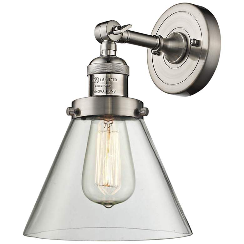 Image 2 Large Cone 10"H Satin Brushed Nickel Adjustable Wall Sconce