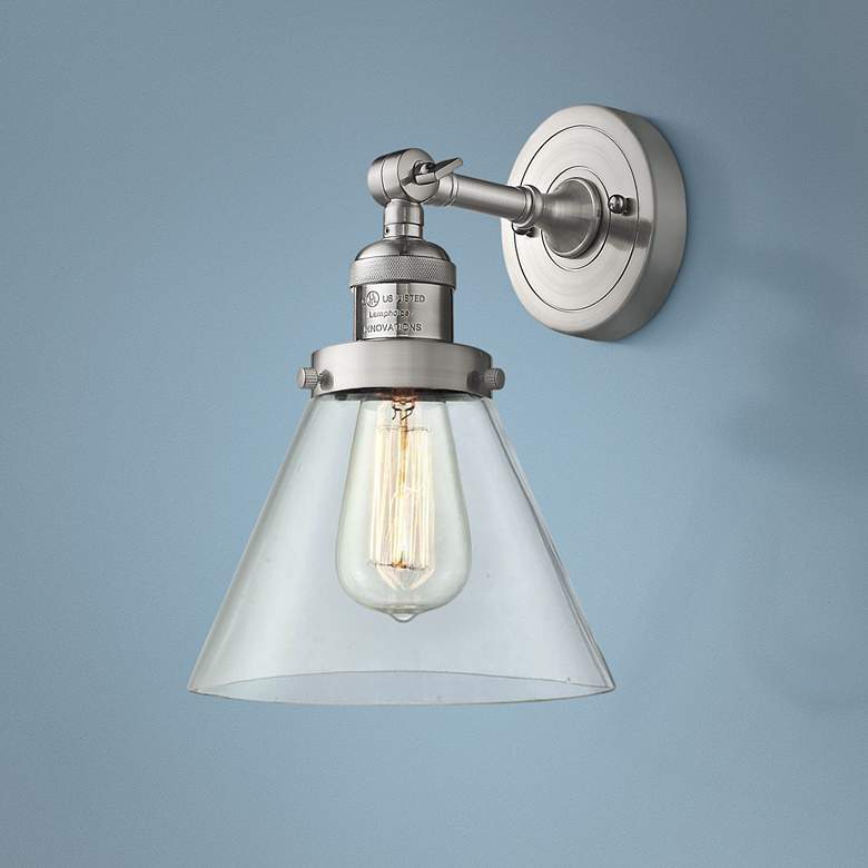 Image 1 Large Cone 10"H Satin Brushed Nickel Adjustable Wall Sconce