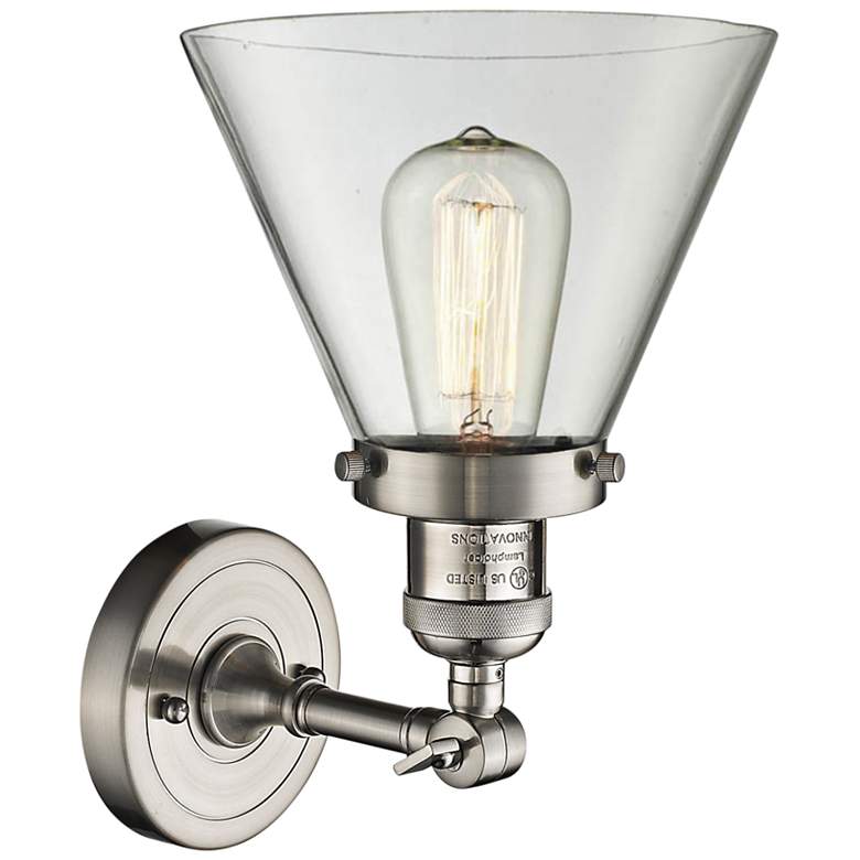Image 3 Large Cone 10"H Satin Brushed Nickel Adjustable Wall Sconce more views