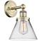 Large Cone 11.5"High Antique Brass Sconce With Clear Shade