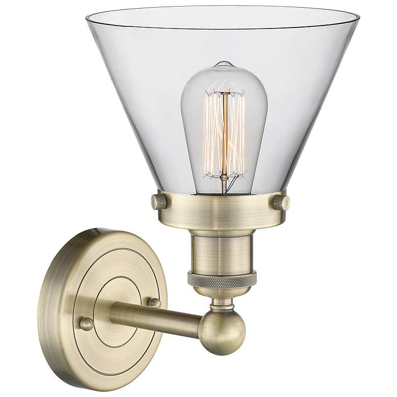 Image 2 Large Cone 11.5"High Antique Brass Sconce With Clear Shade more views