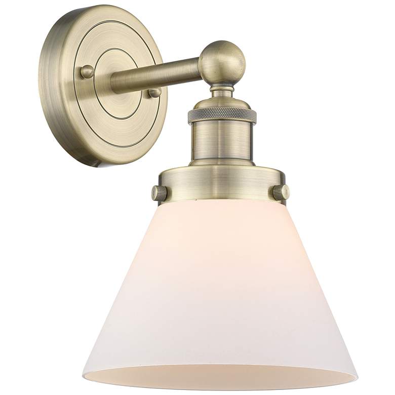 Image 1 Large Cone 11.5"High Antique Brass Sconce With Matte White Shade