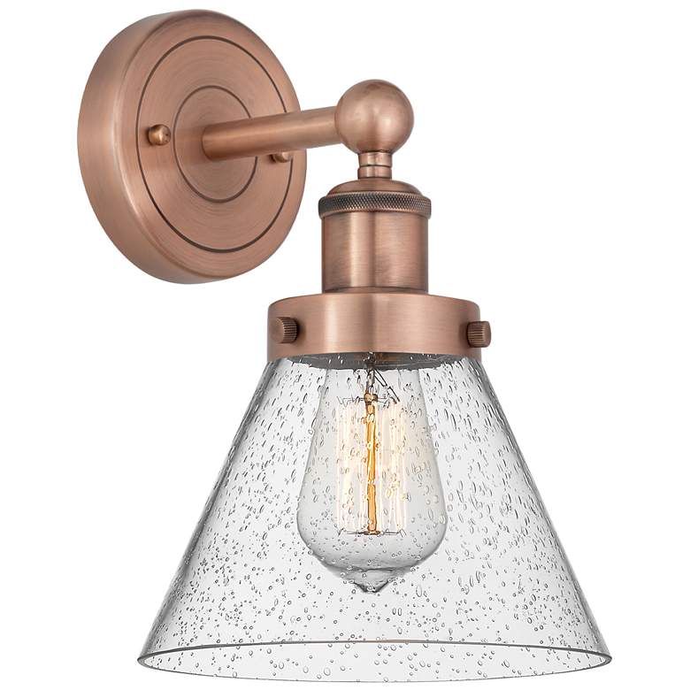 Image 1 Large Cone 11.5"High Antique Copper Sconce With Seedy Shade