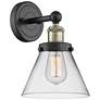 Large Cone 11.5"High Black Antique Brass Sconce With Clear Shade