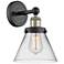 Large Cone 11.5"High Black Antique Brass Sconce With Clear Shade