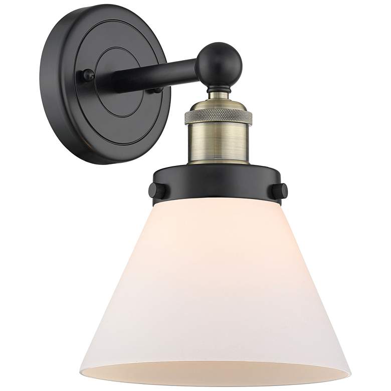 Image 1 Large Cone 11.5"High Black Antique Brass Sconce With Matte White Shade