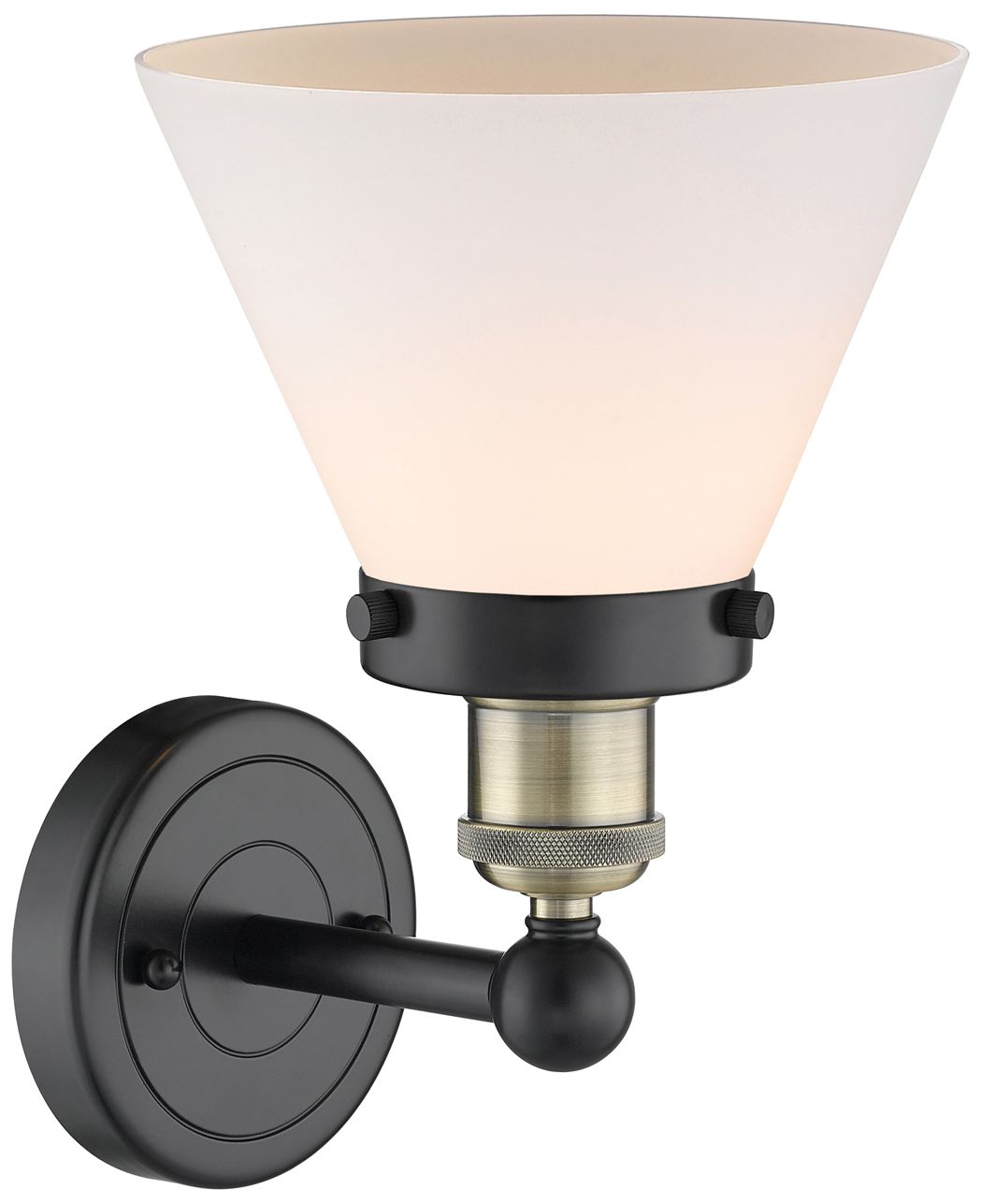 Image 2 Large Cone 11.5"High Black Antique Brass Sconce With Matte White Shade more views