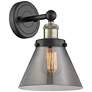 Large Cone 11.5"High Black Antique Brass Sconce With Plated Smoke Shad
