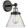 Large Cone 11.5"High Black Antique Brass Sconce With Seedy Shade