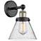 Large Cone 11.5"High Black Antique Brass Sconce With Seedy Shade