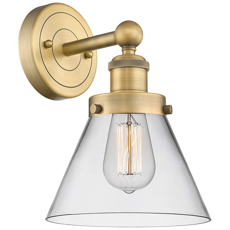 Image 1 Large Cone 11.5"High Brushed Brass Sconce With Clear Shade