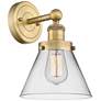 Large Cone 11.5"High Brushed Brass Sconce With Clear Shade
