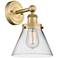 Large Cone 11.5"High Brushed Brass Sconce With Clear Shade