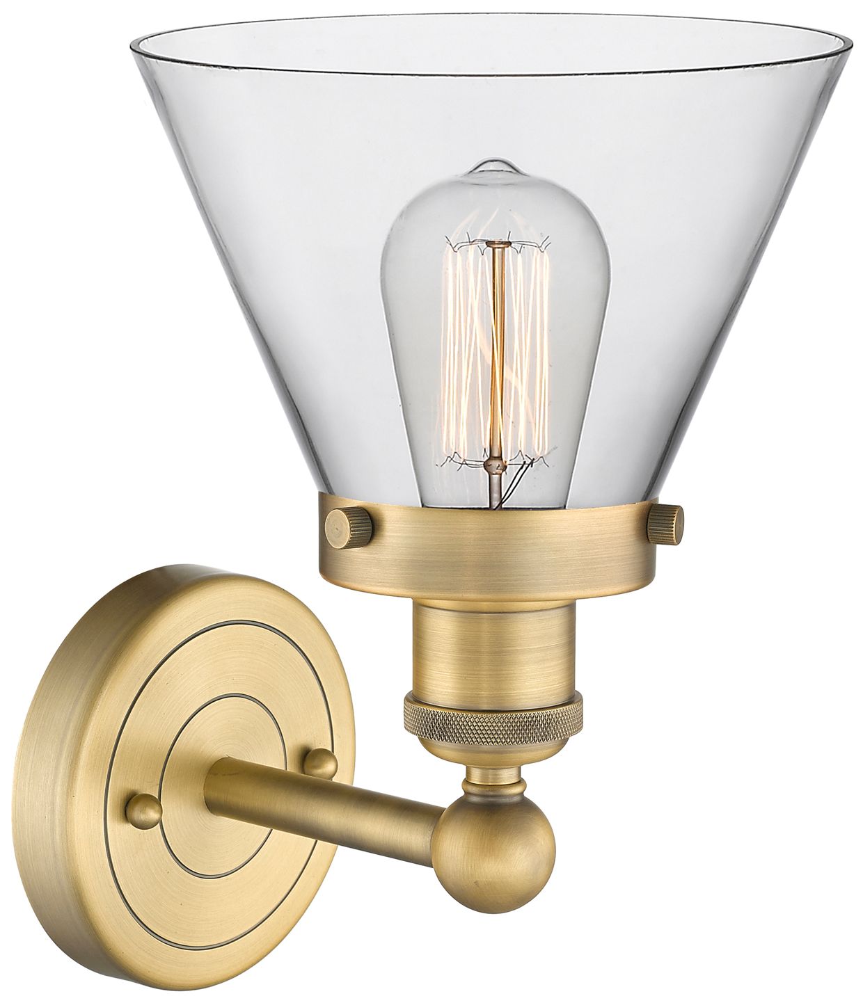 Image 2 Large Cone 11.5"High Brushed Brass Sconce With Clear Shade more views