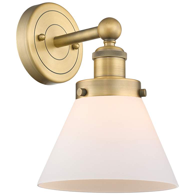 Image 1 Large Cone 11.5"High Brushed Brass Sconce With Matte White Shade