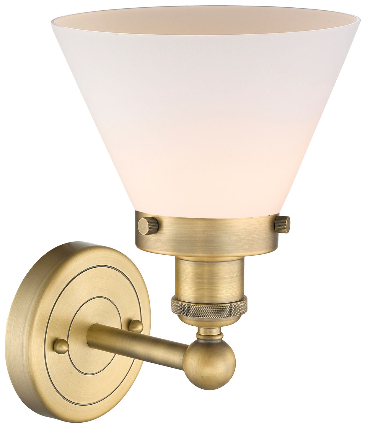 Image 2 Large Cone 11.5"High Brushed Brass Sconce With Matte White Shade more views