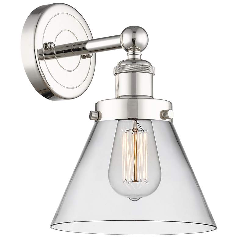 Image 1 Large Cone 11.5 inchHigh Polished Nickel Sconce With Clear Shade