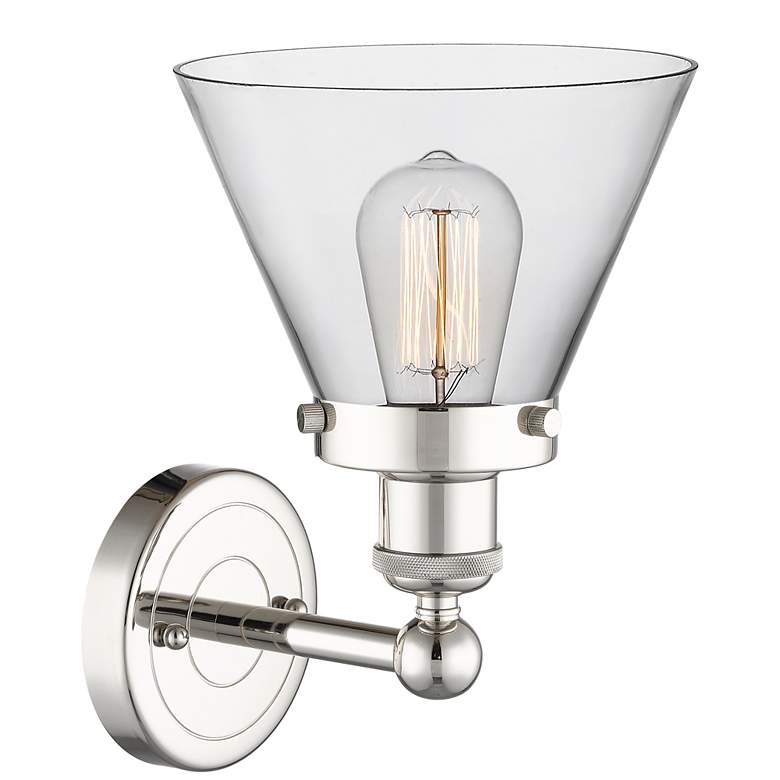 Image 2 Large Cone 11.5"High Polished Nickel Sconce With Clear Shade more views
