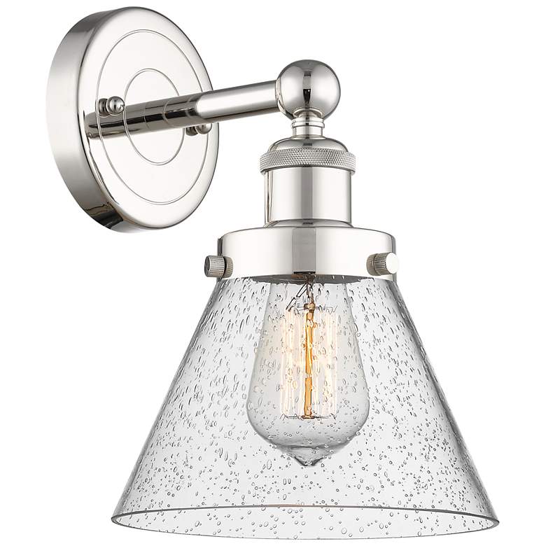 Image 1 Large Cone 11.5"High Polished Nickel Sconce With Seedy Shade
