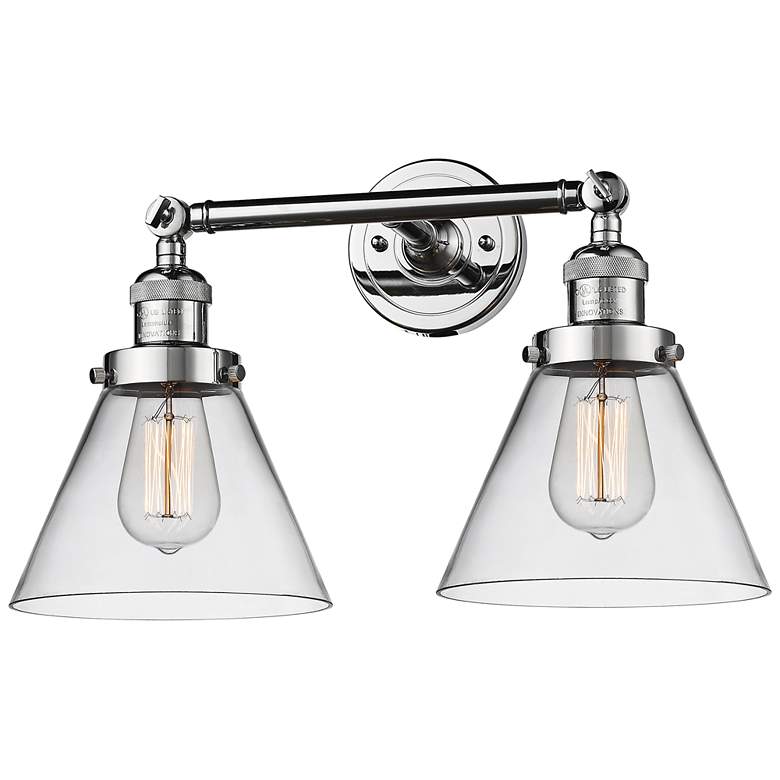 Image 2 Large Cone 11" High Chrome 2-Light Adjustable Wall Sconce