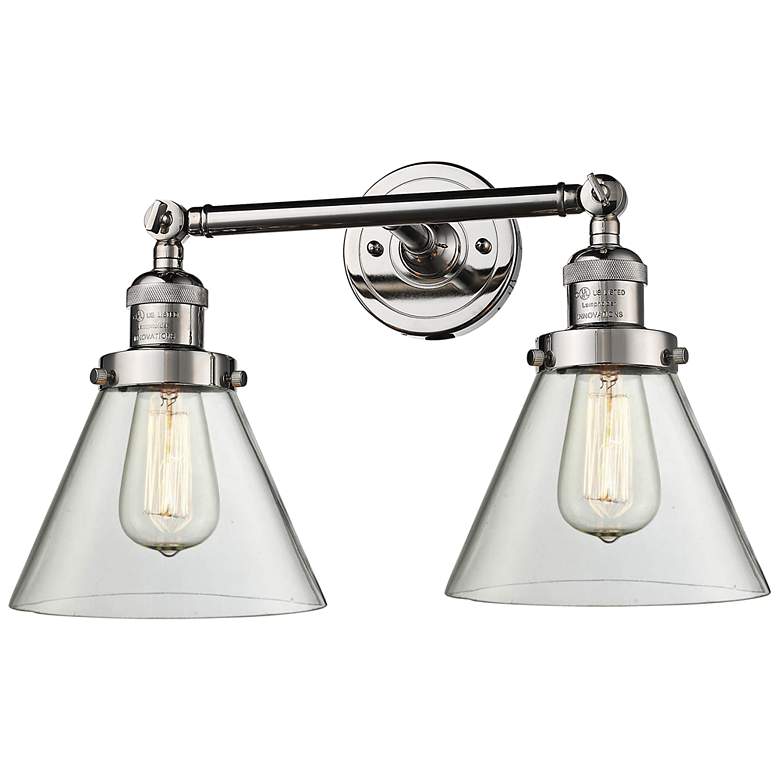 Image 1 Large Cone 11" High Nickel 2-Light Adjustable Wall Sconce
