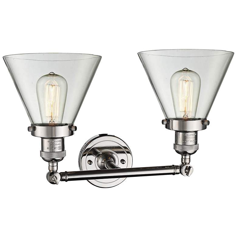 Image 3 Large Cone 11" High Nickel 2-Light Adjustable Wall Sconce more views
