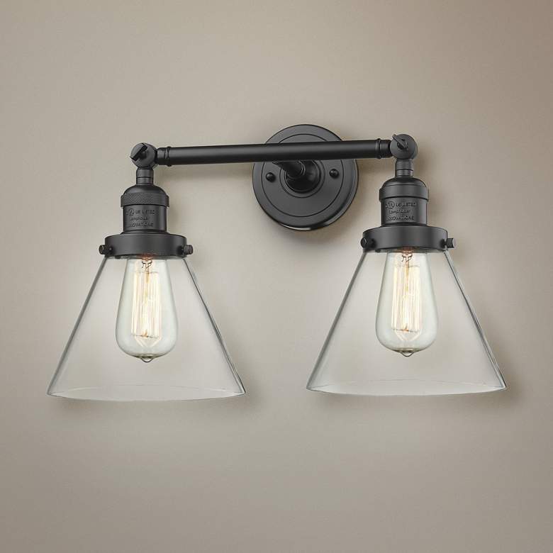 Image 1 Large Cone 11" High Rubbed Bronze 2-Light Adjustable Wall Sconce