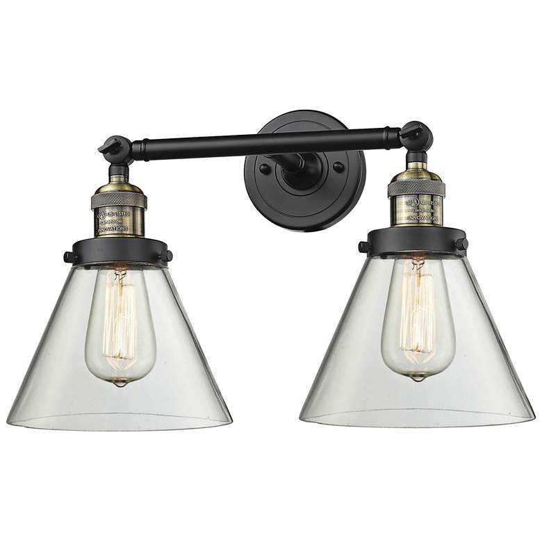 Image 2 Large Cone 11"H Black and Brushed Brass 2-Light Wall Sconce