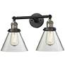 Large Cone 11"H Black and Brushed Brass 2-Light Wall Sconce