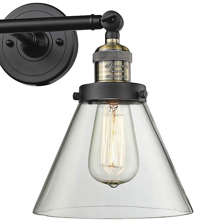 Image 3 Large Cone 11"H Black and Brushed Brass 2-Light Wall Sconce more views