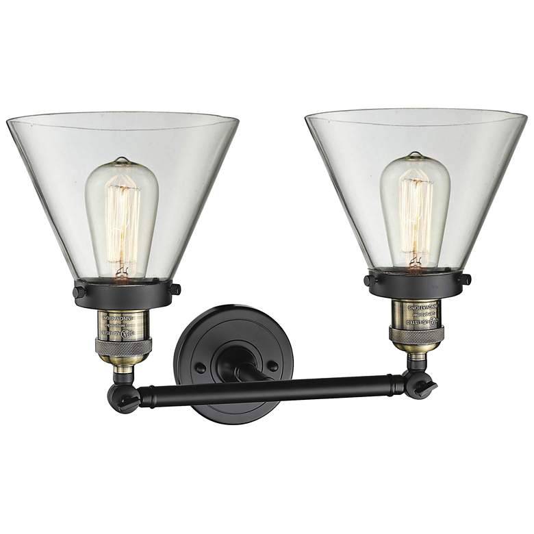 Image 4 Large Cone 11"H Black and Brushed Brass 2-Light Wall Sconce more views