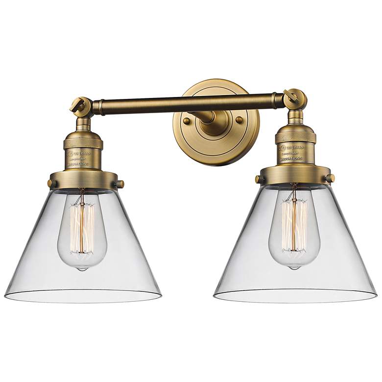 Image 2 Large Cone 11"H Brushed Brass 2-Light Adjustable Wall Sconce