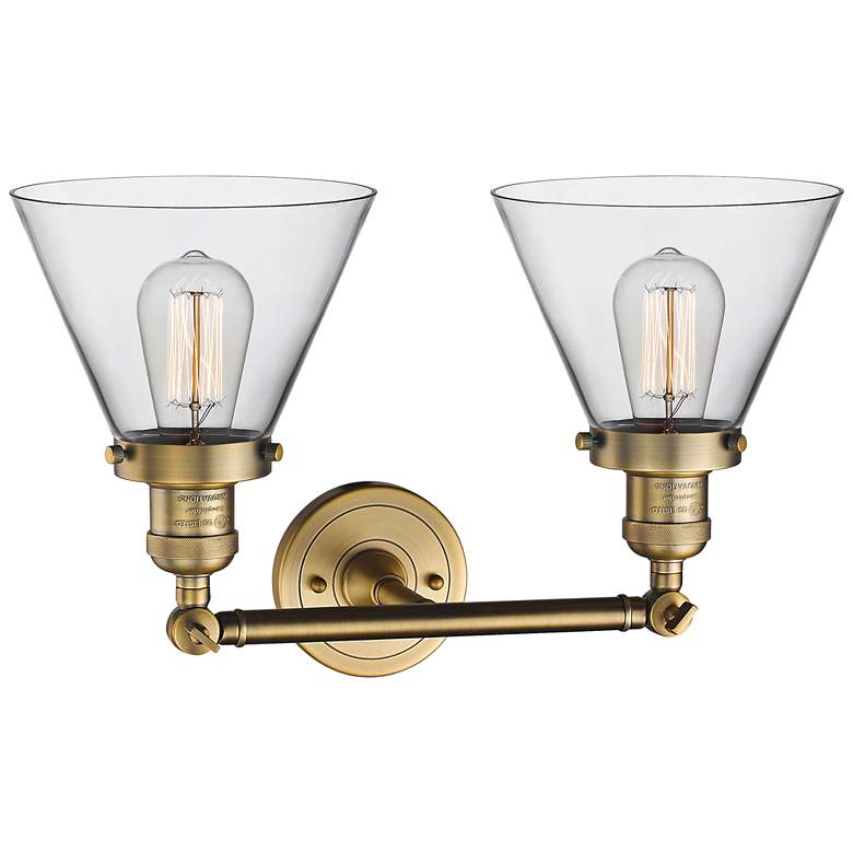 Image 4 Large Cone 11"H Brushed Brass 2-Light Adjustable Wall Sconce more views