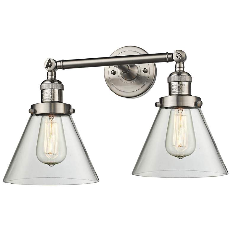 Image 2 Large Cone 11 inchH Satin Nickel 2-Light Adjustable Wall Sconce