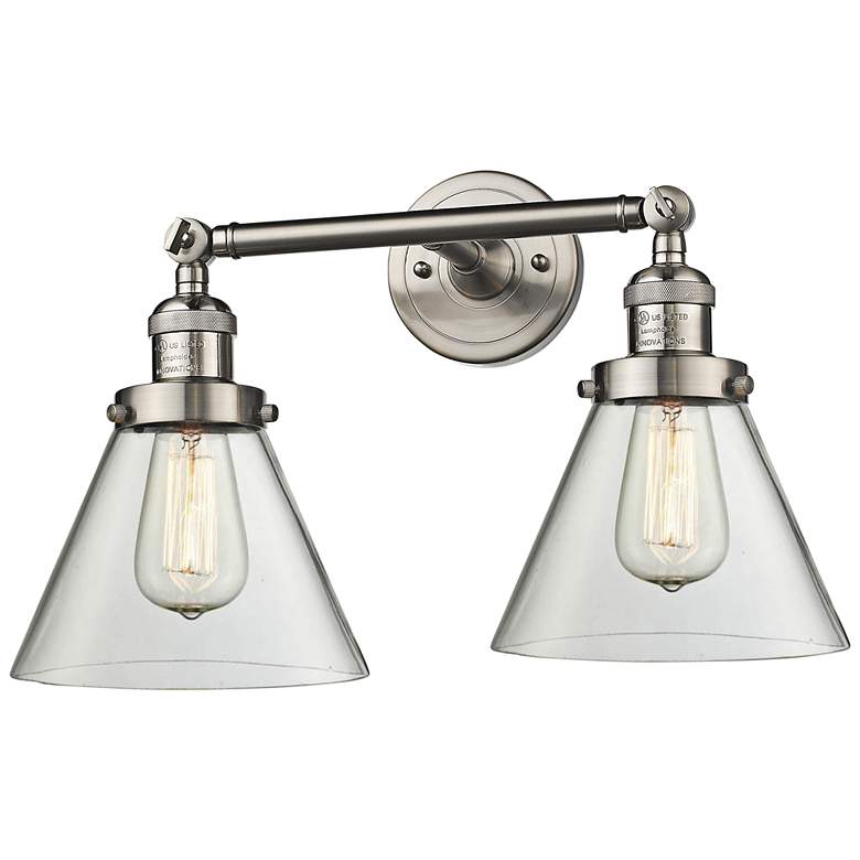 Image 2 Large Cone 11"H Satin Nickel 2-Light Adjustable Wall Sconce