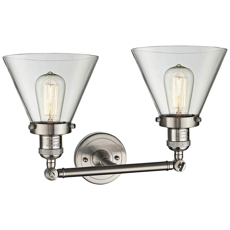 Image 4 Large Cone 11 inchH Satin Nickel 2-Light Adjustable Wall Sconce more views