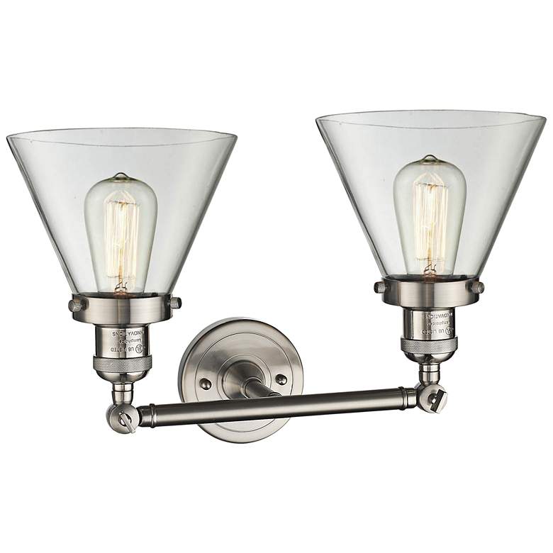 Image 4 Large Cone 11"H Satin Nickel 2-Light Adjustable Wall Sconce more views