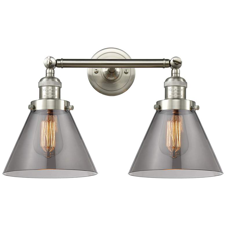 Image 1 Large Cone 18" 2-Light Brushed Nickel Tiltable Bath Light w/ Smoke Sha