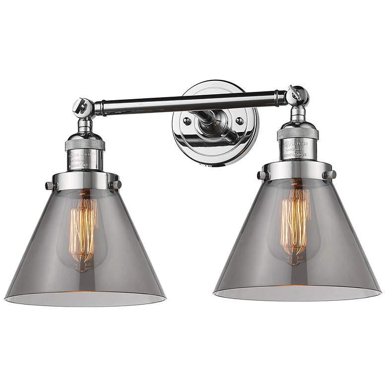 Image 1 Large Cone 18" 2-Light Chrome Tiltable Bath Light w/ Smoke Shade