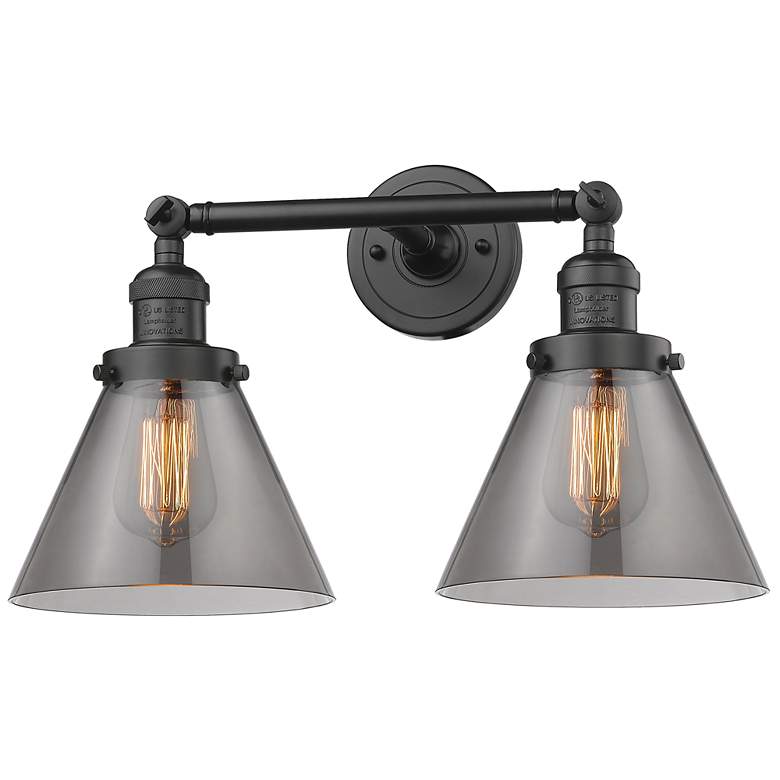 Image 1 Large Cone 18" 2-Light Oil Rubbed Bronze Tiltable Bath Light w/ Smoke
