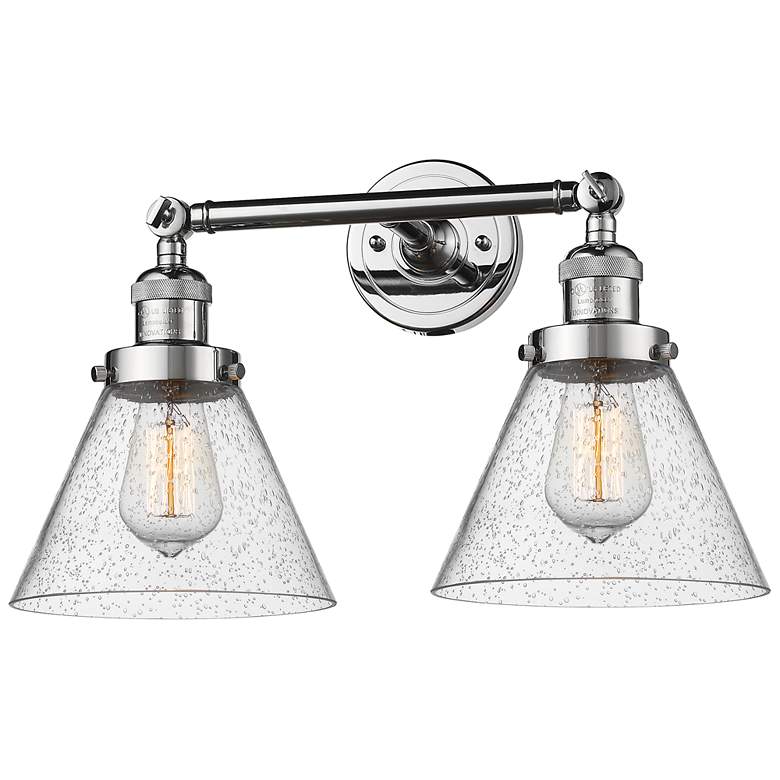 Image 1 Large Cone 18" 2-Light Polished Chrome Tiltable Bath Light w/ Seedy Sh