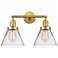 Large Cone 18" 2-Light Satin Gold Tiltable Bath Light w/ Clear Shade