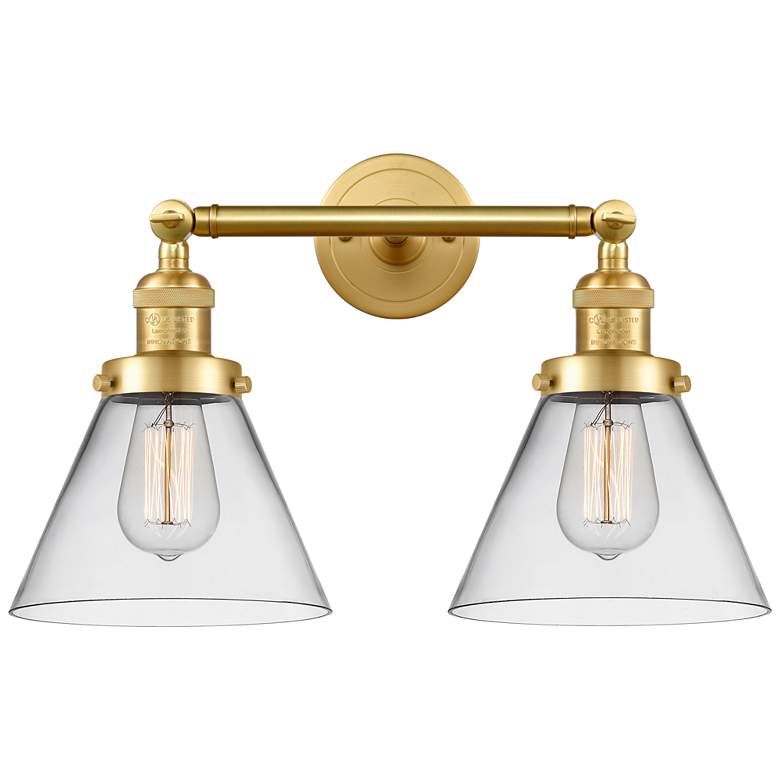 Image 1 Large Cone 18" 2-Light Satin Gold Tiltable Bath Light w/ Clear Shade