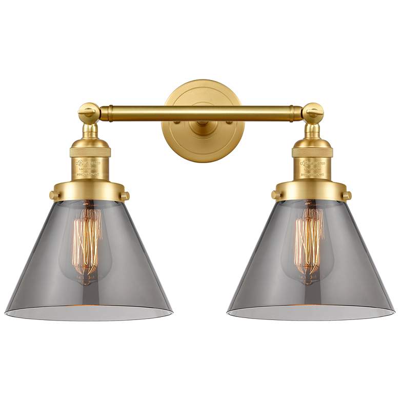 Image 1 Large Cone 18" 2-Light Satin Gold Tiltable Bath Light w/ Plated Smoke