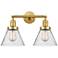 Large Cone 18" 2-Light Satin Gold Tiltable Bath Light w/ Seedy Shade