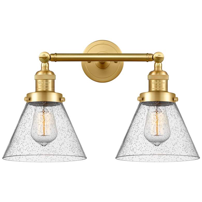 Image 1 Large Cone 18" 2-Light Satin Gold Tiltable Bath Light w/ Seedy Shade
